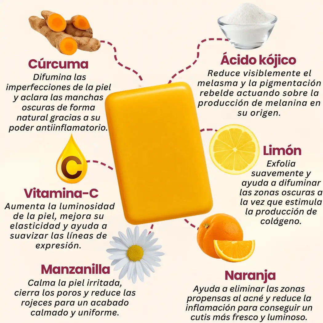 MyGlamourGlow Jabón Clarificante de Cúrcuma, Limón y Kójico